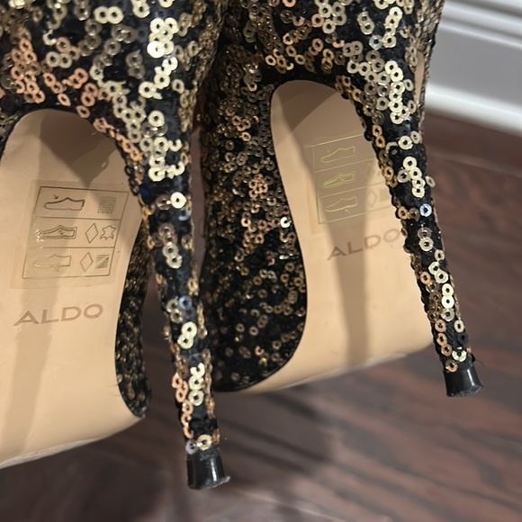 ALDO Black Gold Sequins Heels Pumps Size 7.5 - Picture 11 of 15